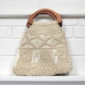BOHO CORE Handmade Crochet Macrame W Fringe Crossbody Shoulder bag purse Beige‌